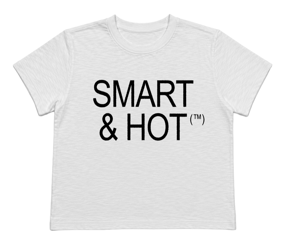 White t-shirt printed with SMART & HOT (TM)